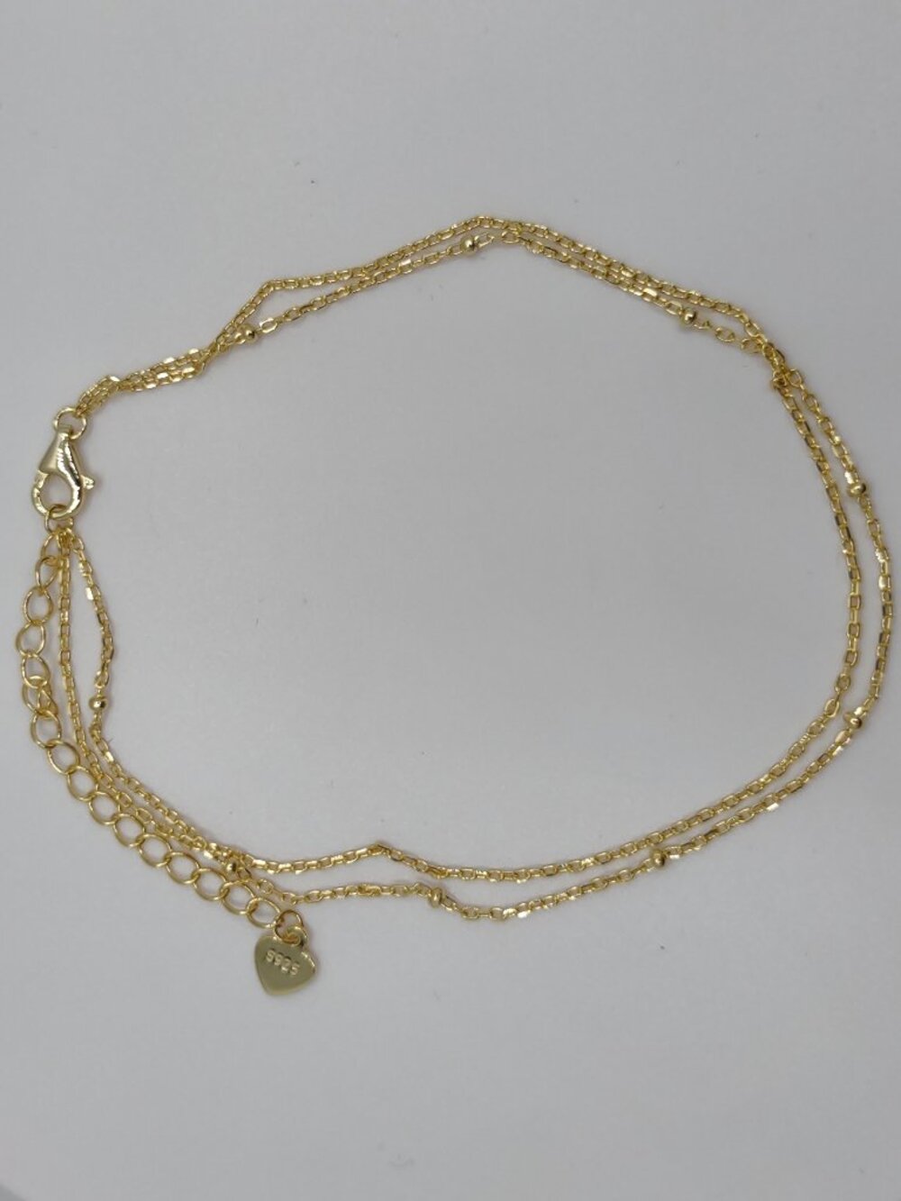Ankle Bracelet Double Curb Link 7.5-9.5"L Sterl Silver 925 Yellow Gold Plated